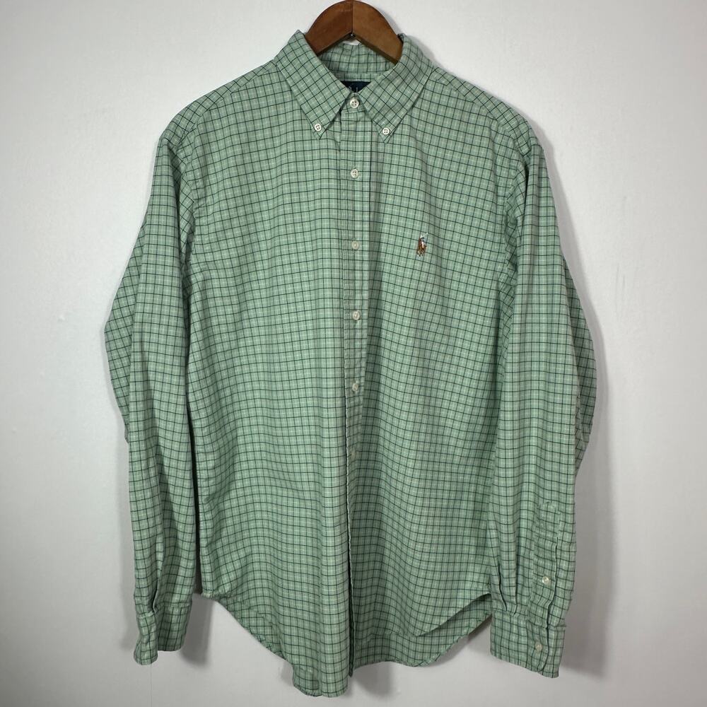 Ralph Lauren Classic Fit Mens L Green Check 100% Cotton Button Down Shirt